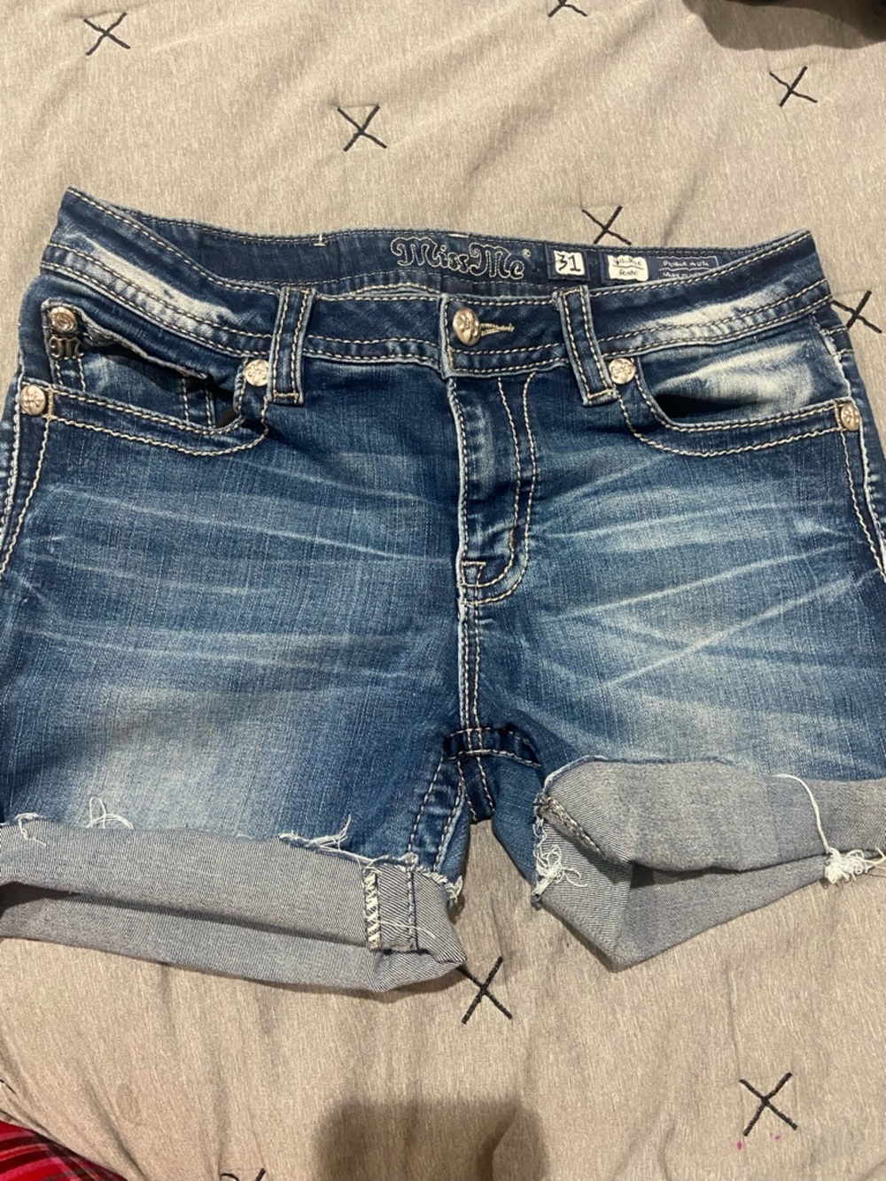 Miss Me Blue Distressed Cuffed Denim Shorts